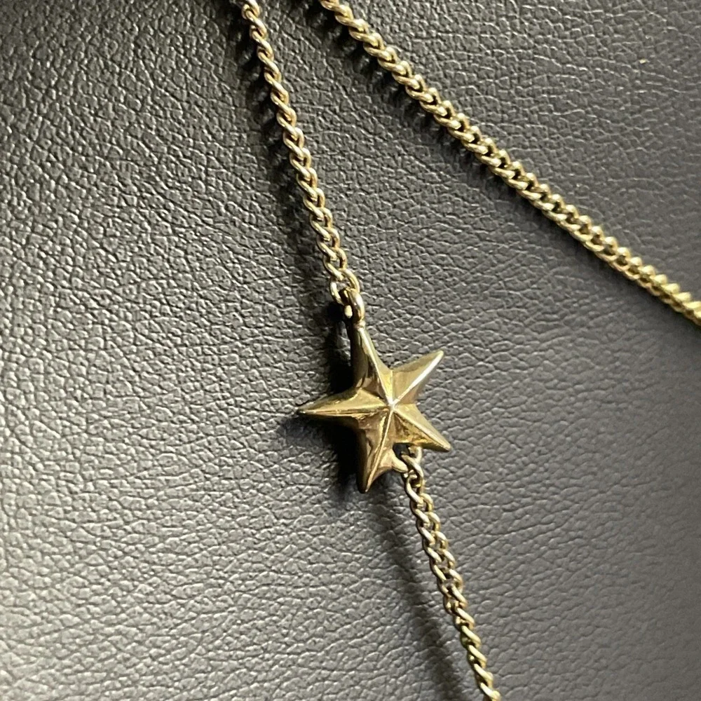 J Crew Long Necklace Rhinestone Bar Charm Star Gold Tone Jewelry - Picture 9 of 13